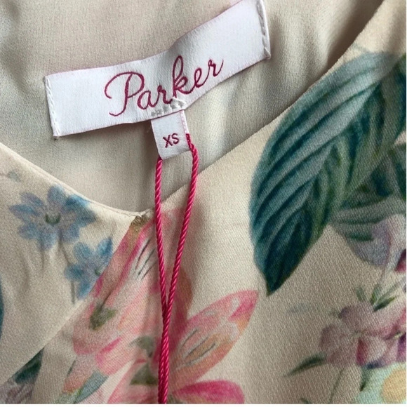 New PARKER FLORAL ASYMMETRICAL RUFFLE DRESS meadow ruffle handkerchief fairy 90s - Picture 14 of 16